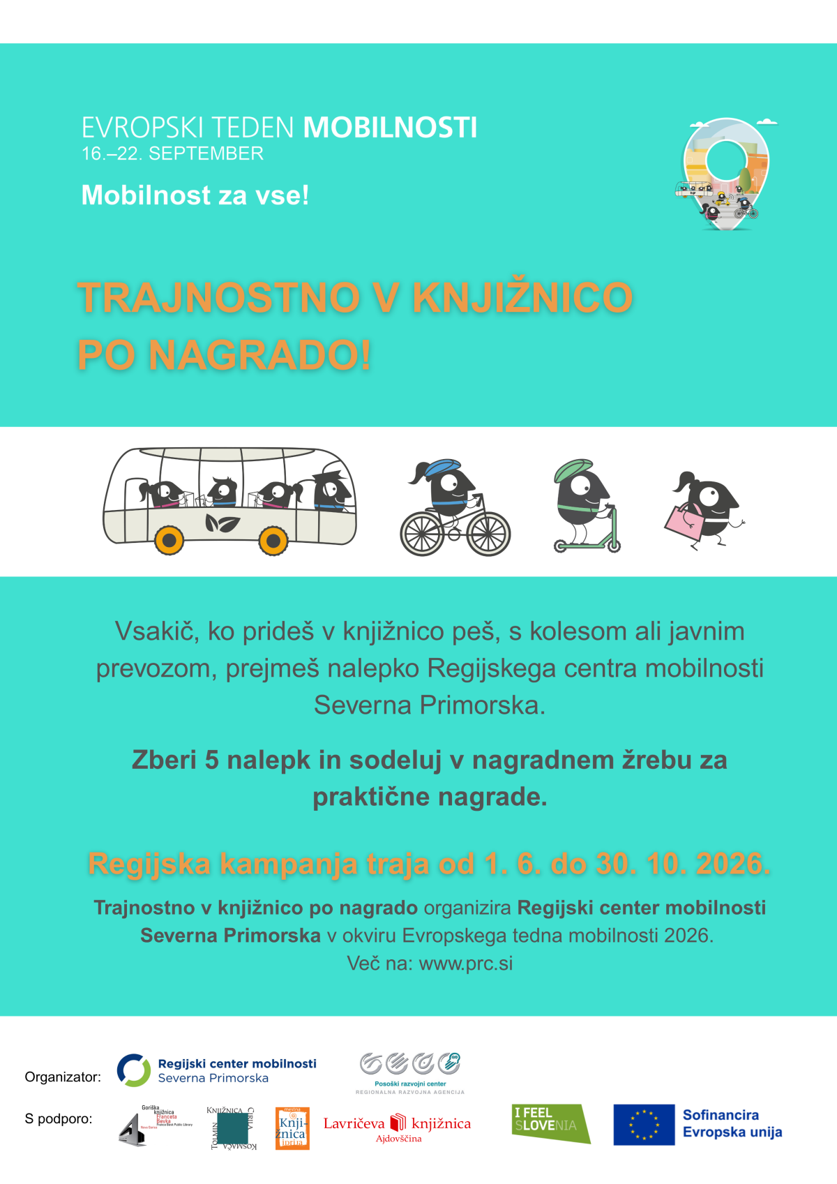 Trajnostno v knjižnico po nagrado - plakat
